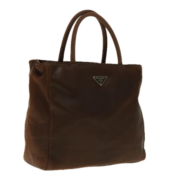 PRADA Hand Bag Leather Brown Silver Auth 95631 - Picture 1 of 16